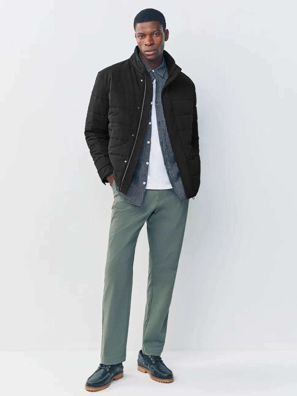 Black Quilted Shower Resistant Funnel Neck Jacket
