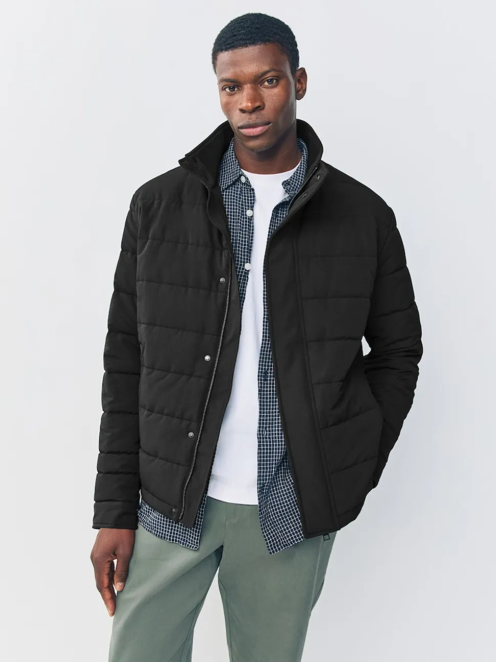 Black Quilted Shower Resistant Funnel Neck Jacket