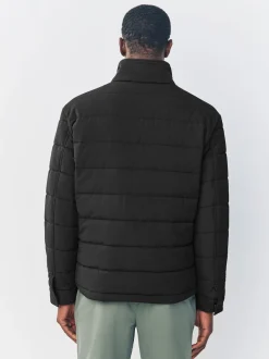 Black Quilted Shower Resistant Funnel Neck Jacket