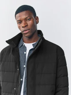 Black Quilted Shower Resistant Funnel Neck Jacket
