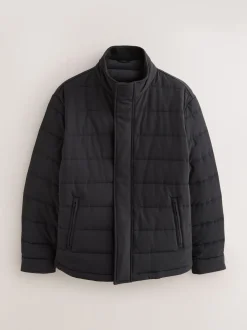Black Quilted Shower Resistant Funnel Neck Jacket
