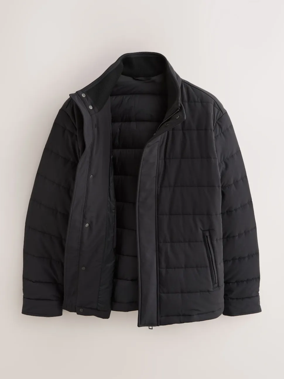 Black Quilted Shower Resistant Funnel Neck Jacket