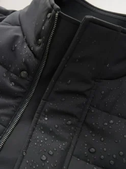 Black Quilted Shower Resistant Funnel Neck Jacket