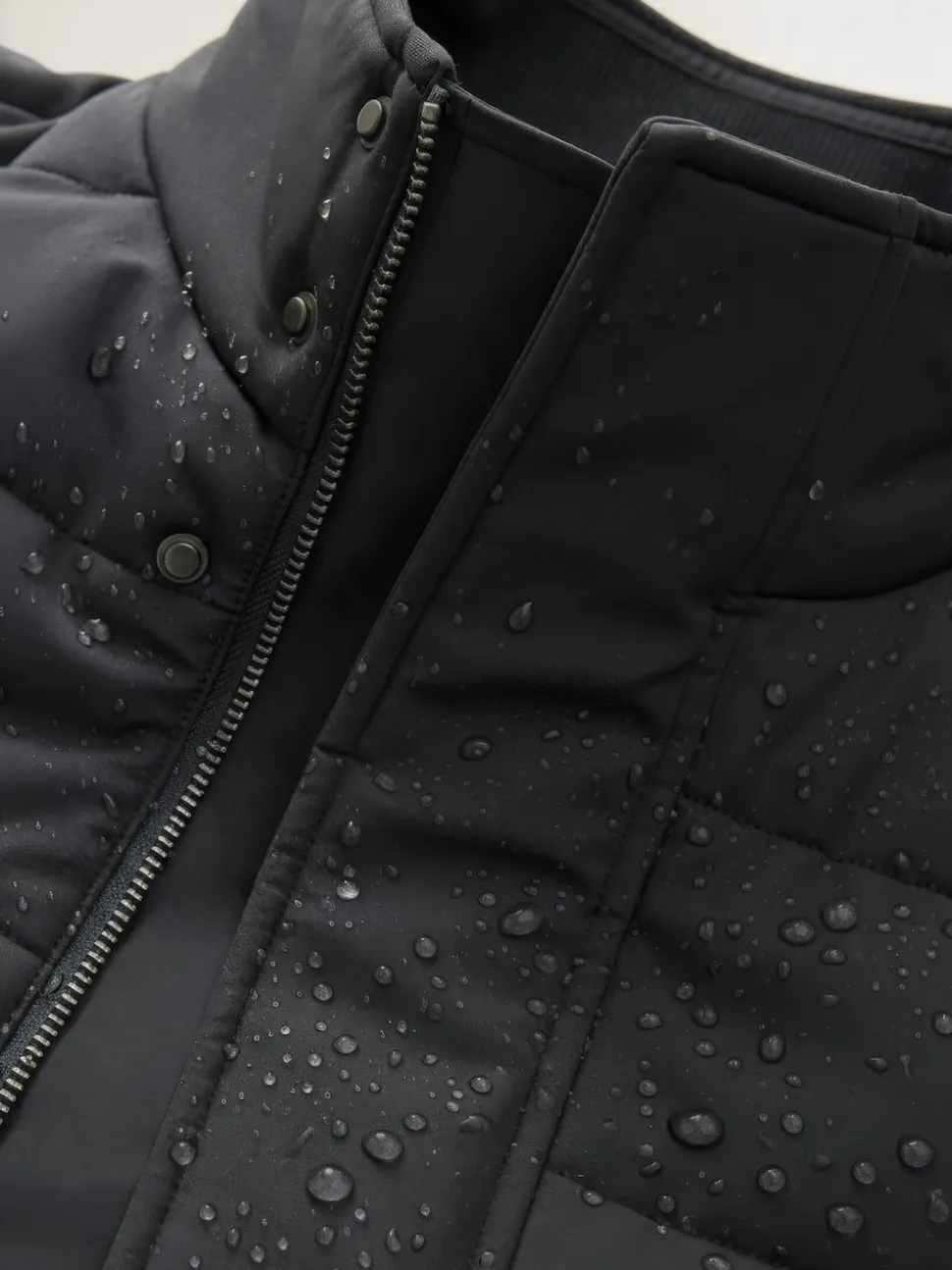 Black Quilted Shower Resistant Funnel Neck Jacket
