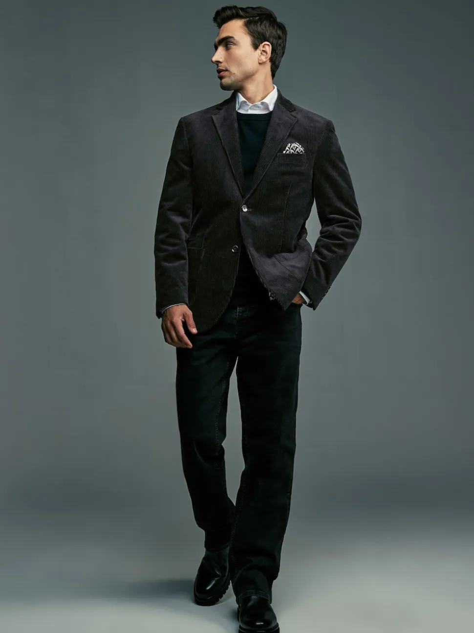 Black Regular Fit Cord Blazer