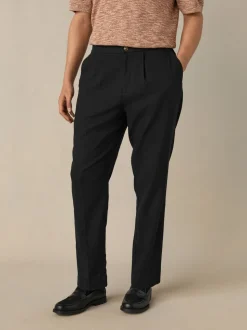 Black Regular Fit Cotton Linen Blend Elasticated Back Trousers