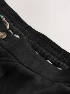 Black Regular Fit Cotton Linen Blend Elasticated Back Trousers