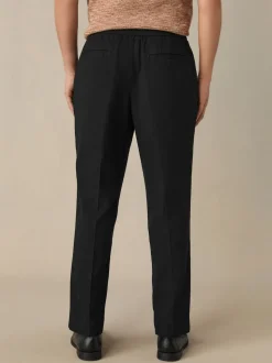Black Regular Fit Cotton Linen Blend Elasticated Back Trousers