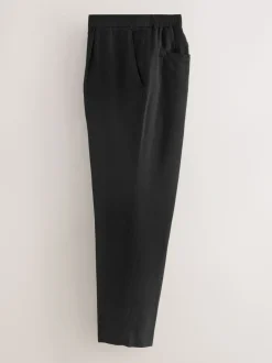 Black Regular Fit Cotton Linen Blend Elasticated Back Trousers