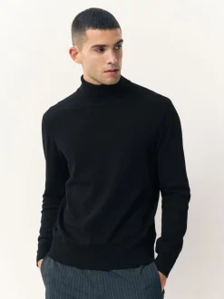 Black Regular Fit Cotton Rich Roll Neck Jumper