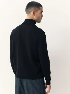 Black Regular Fit Cotton Rich Roll Neck Jumper