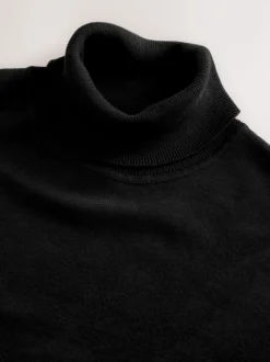 Black Regular Fit Cotton Rich Roll Neck Jumper