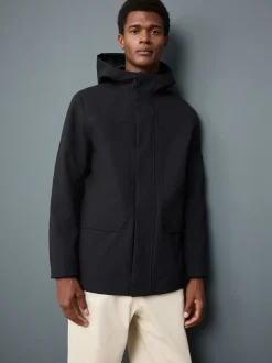 Black Regular Fit Drytech Waterproof Hooded Coat with Taped Seams