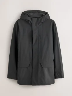 Black Regular Fit Drytech Waterproof Hooded Coat with Taped Seams