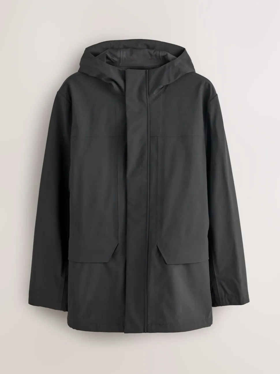 Black Regular Fit Drytech Waterproof Hooded Coat with Taped Seams