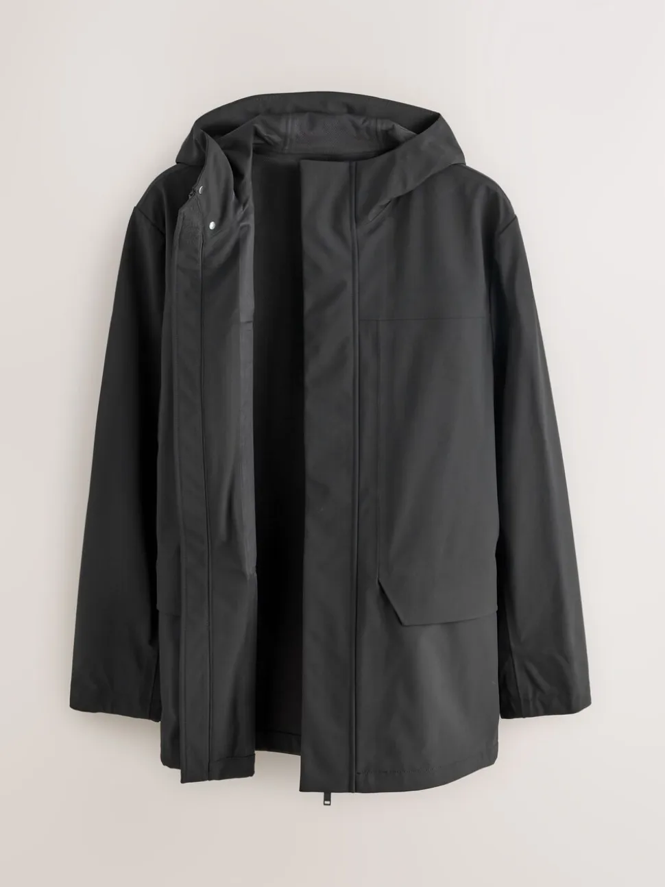 Black Regular Fit Drytech Waterproof Hooded Coat with Taped Seams