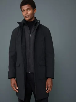 Black Regular Fit Drytech Waterproof Quilted Funnel Neck Coat