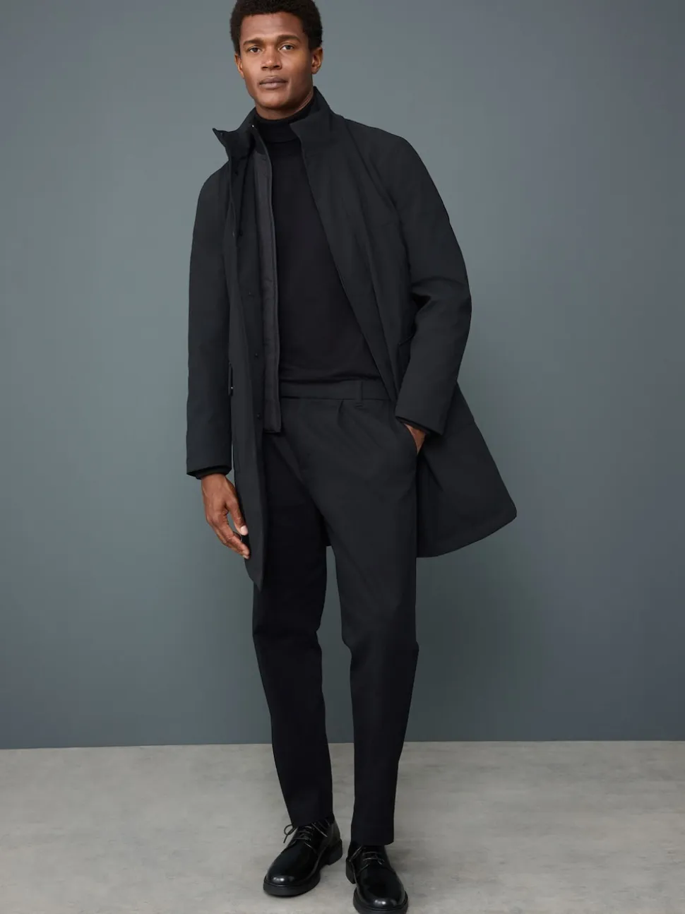 Black Regular Fit Drytech Waterproof Quilted Funnel Neck Coat