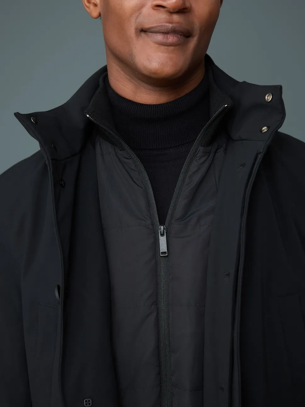Black Regular Fit Drytech Waterproof Quilted Funnel Neck Coat