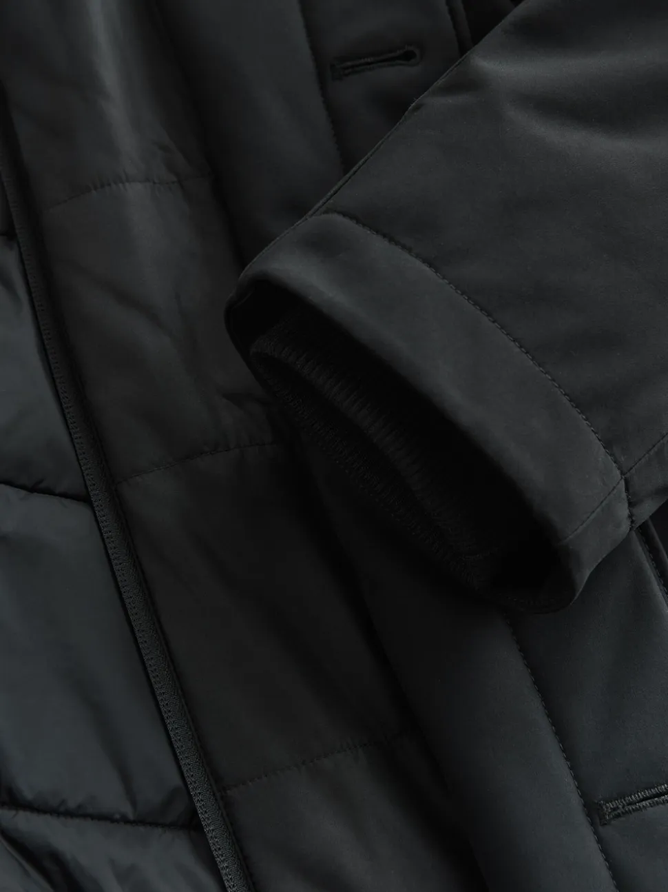 Black Regular Fit Drytech Waterproof Quilted Funnel Neck Coat