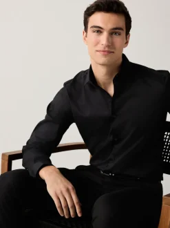 Black Regular Fit Easy Care Textured Single Cuff Smart Shirt