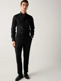 Black Regular Fit Easy Care Textured Single Cuff Smart Shirt