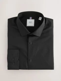 Black Regular Fit Easy Care Textured Single Cuff Smart Shirt