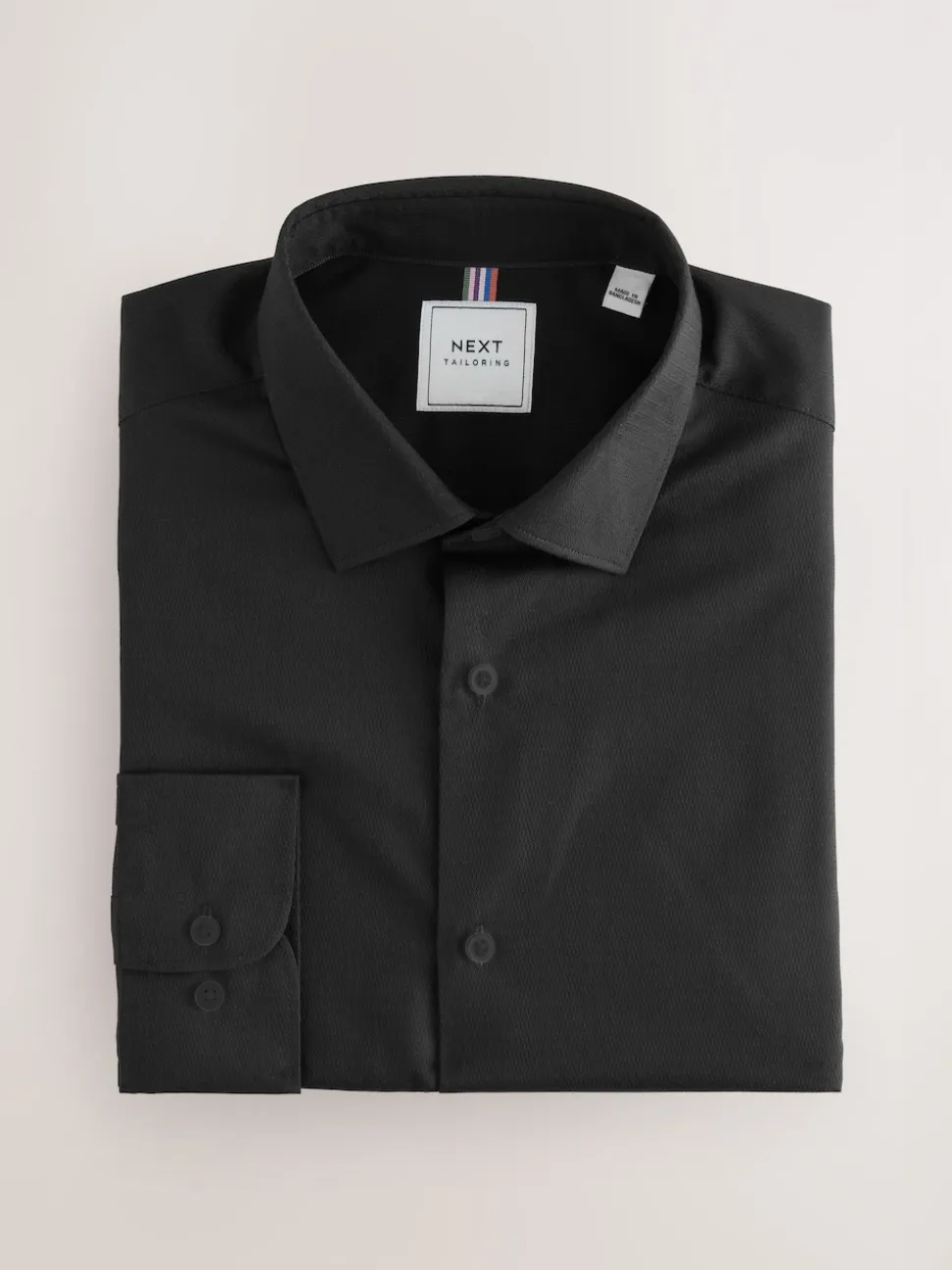 Black Regular Fit Easy Care Textured Single Cuff Smart Shirt
