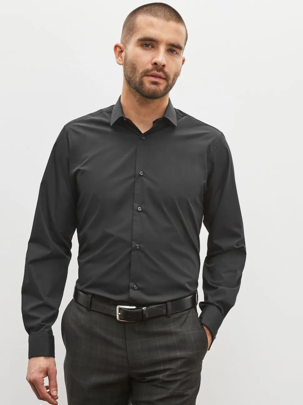 Black Regular Fit Easy Care Double Cuff Smart Shirt