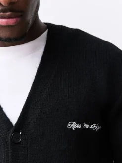 Black Regular Fit Embroidered Chest Motif Cardigan