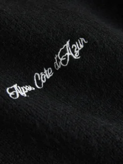 Black Regular Fit Embroidered Chest Motif Cardigan