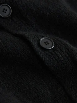 Black Regular Fit Embroidered Chest Motif Cardigan