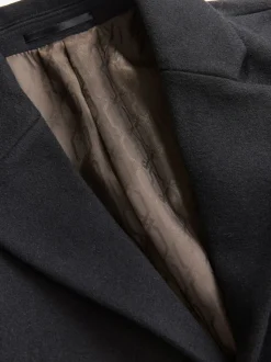 Black Regular Fit Epsom Overcoat with Wool