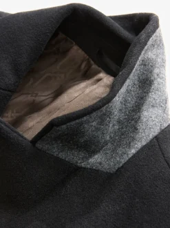 Black Regular Fit Epsom Overcoat with Wool