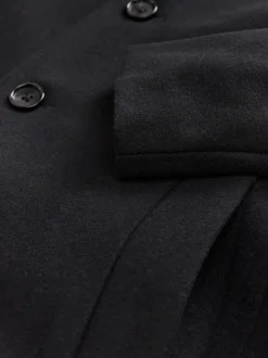 Black Regular Fit Epsom Overcoat with Wool