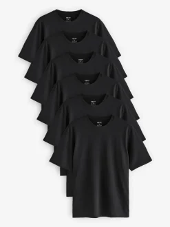 Black Regular Fit Essential Cotton T-Shirts 6 Pack