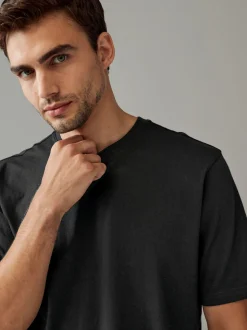 Black Regular Fit Essential Cotton T-Shirts 6 Pack