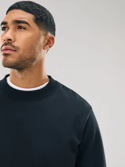 Black Regular Fit Heavyweight Cotton Rich Crew Neck Sweatshirt