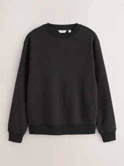 Black Regular Fit Heavyweight Cotton Rich Crew Neck Sweatshirt