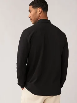 Black Regular Fit Long Sleeve Pique Polo Shirt