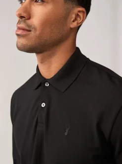 Black Regular Fit Long Sleeve Pique Polo Shirt