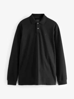 Black Regular Fit Long Sleeve Pique Polo Shirt