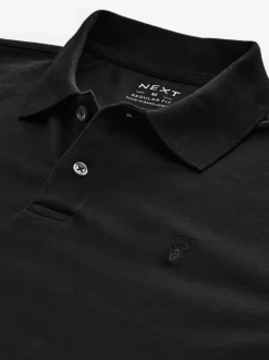 Black Regular Fit Long Sleeve Pique Polo Shirt