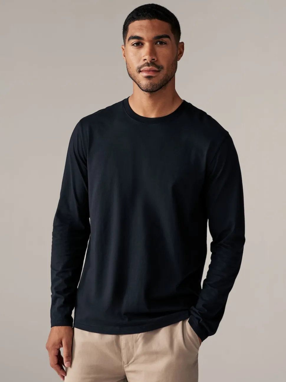 Black Regular Fit Long Sleeve Crew Neck T-Shirt