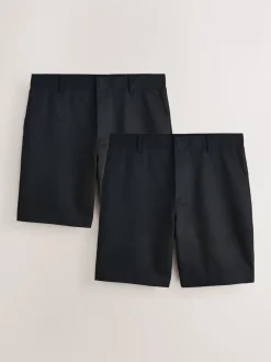Black Regular Fit Plain Front Smart Shorts 2 Pack
