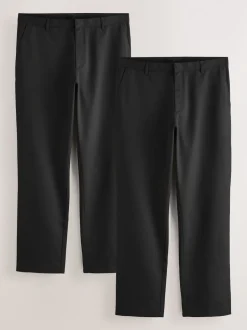 Black Regular Fit Plain Front Smart Trousers 2 Pack