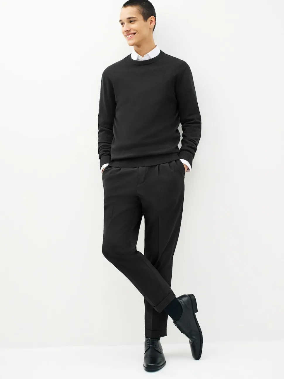 Black Regular Fit Pure Cotton Crew Jumper