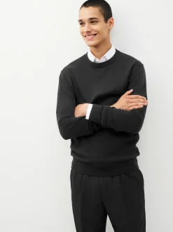 Black Regular Fit Pure Cotton Crew Jumper