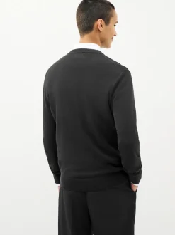 Black Regular Fit Pure Cotton Crew Jumper