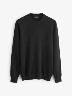 Black Regular Fit Pure Cotton Crew Jumper